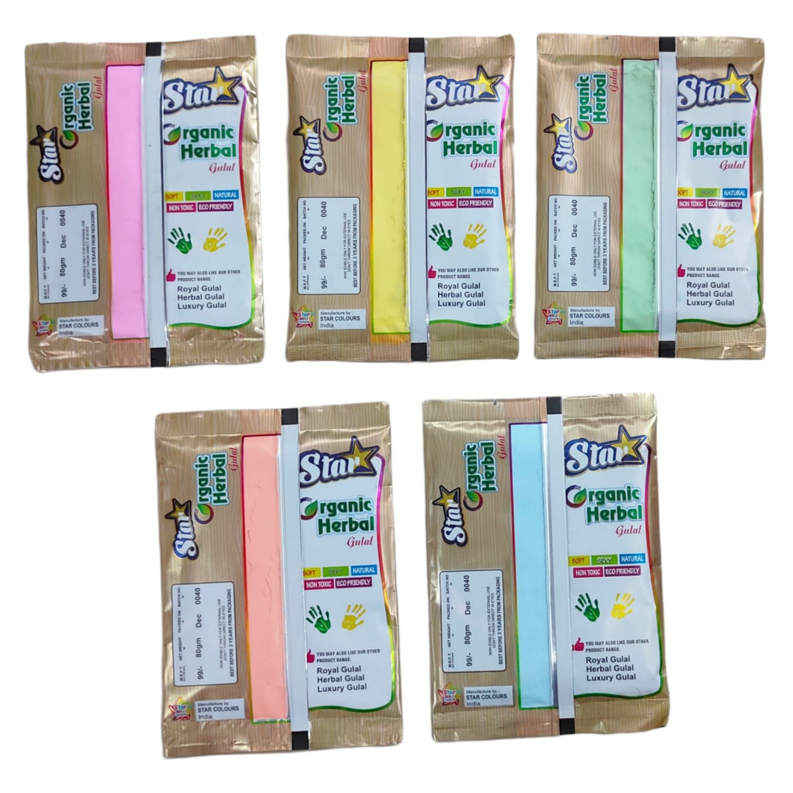 Star - Organic Herbal Gulal (80gm) (5 Piece Pack)
