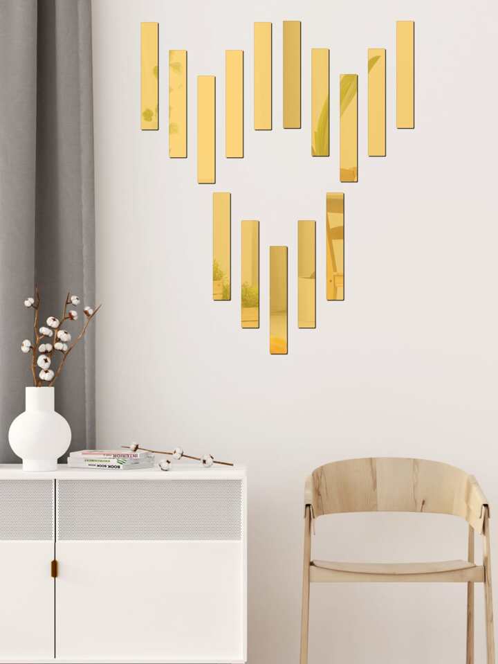 Rectangle Mirror Stickers For Decoration (15cm*6cm)-Golden Colour (50 Piece Pack)