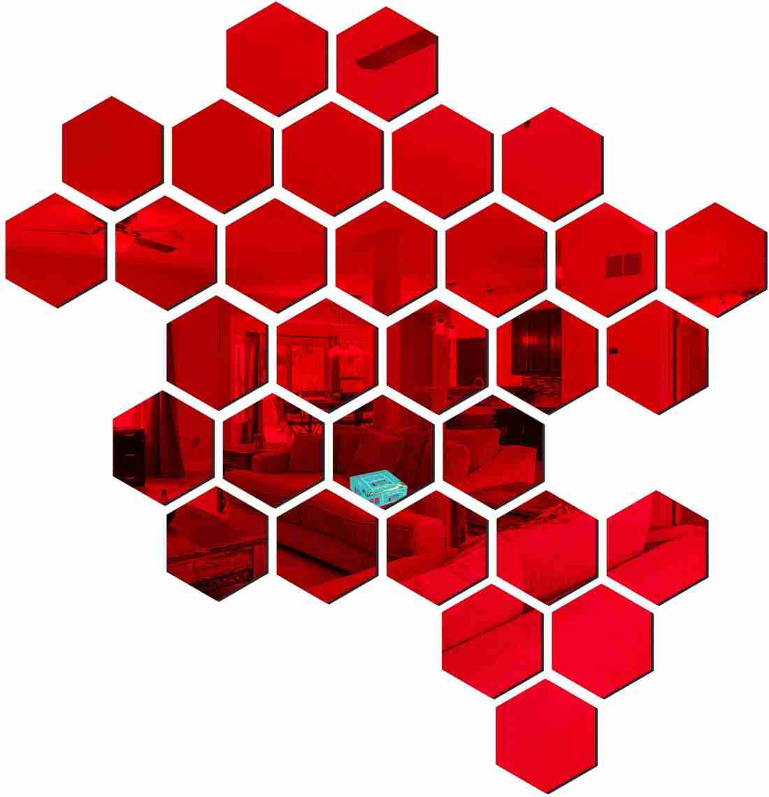 Red Colour Hexagon Mirror Stickers For Decoration-(12cm*11cm) (50 Piece Pack)