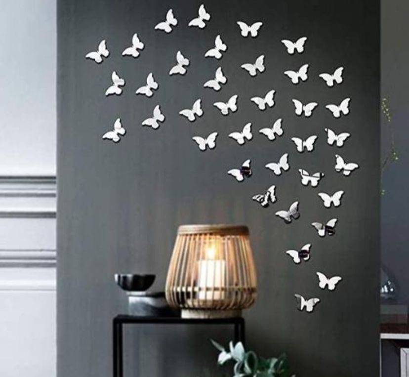Silver Colour Butterfly Mirror Stickers For Decoration-(4.5cm*3.6cm) (100 Piece Pack)