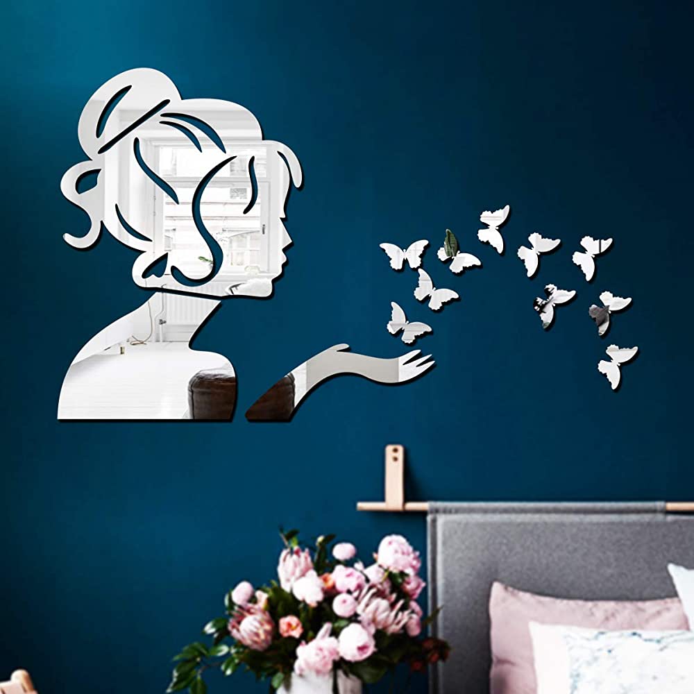Silver Colour Butterfly Mirror Stickers For Decoration-(4.5cm*3.6cm) (100 Piece Pack)