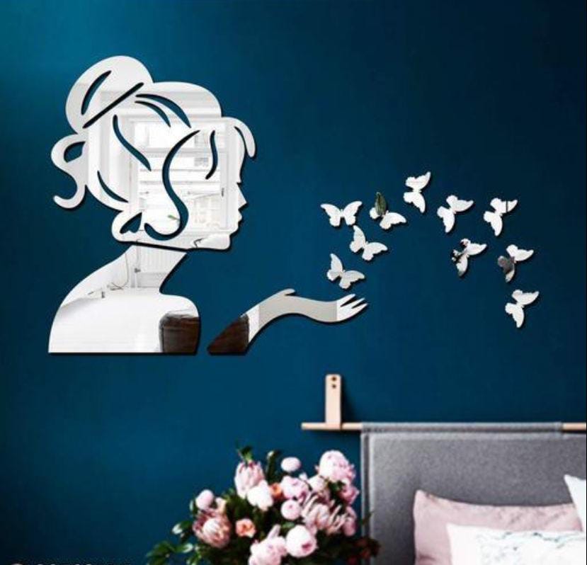 Silver Colour Butterfly Mirror Stickers For Decoration-(4.5cm*3.6cm) (20 Piece Pack)