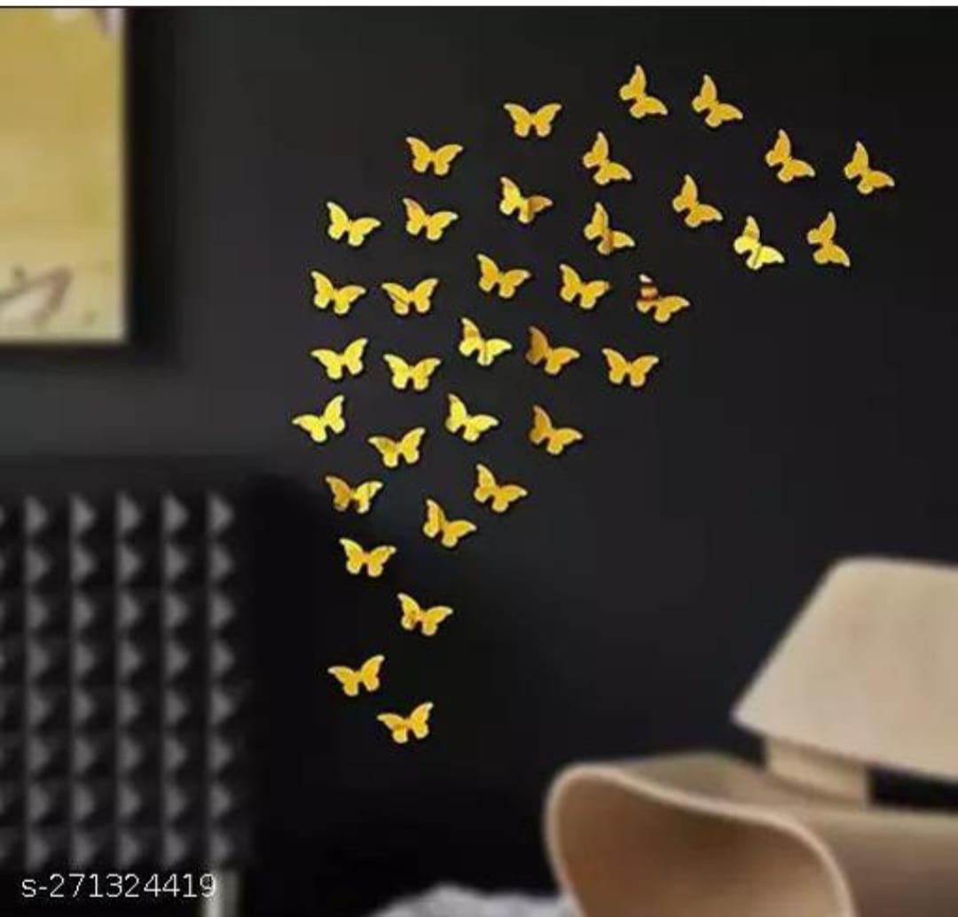 Golden Colour Butterfly Mirror Stickers For Decoration-(4.5cm*3.6cm) (100 Piece Pack)