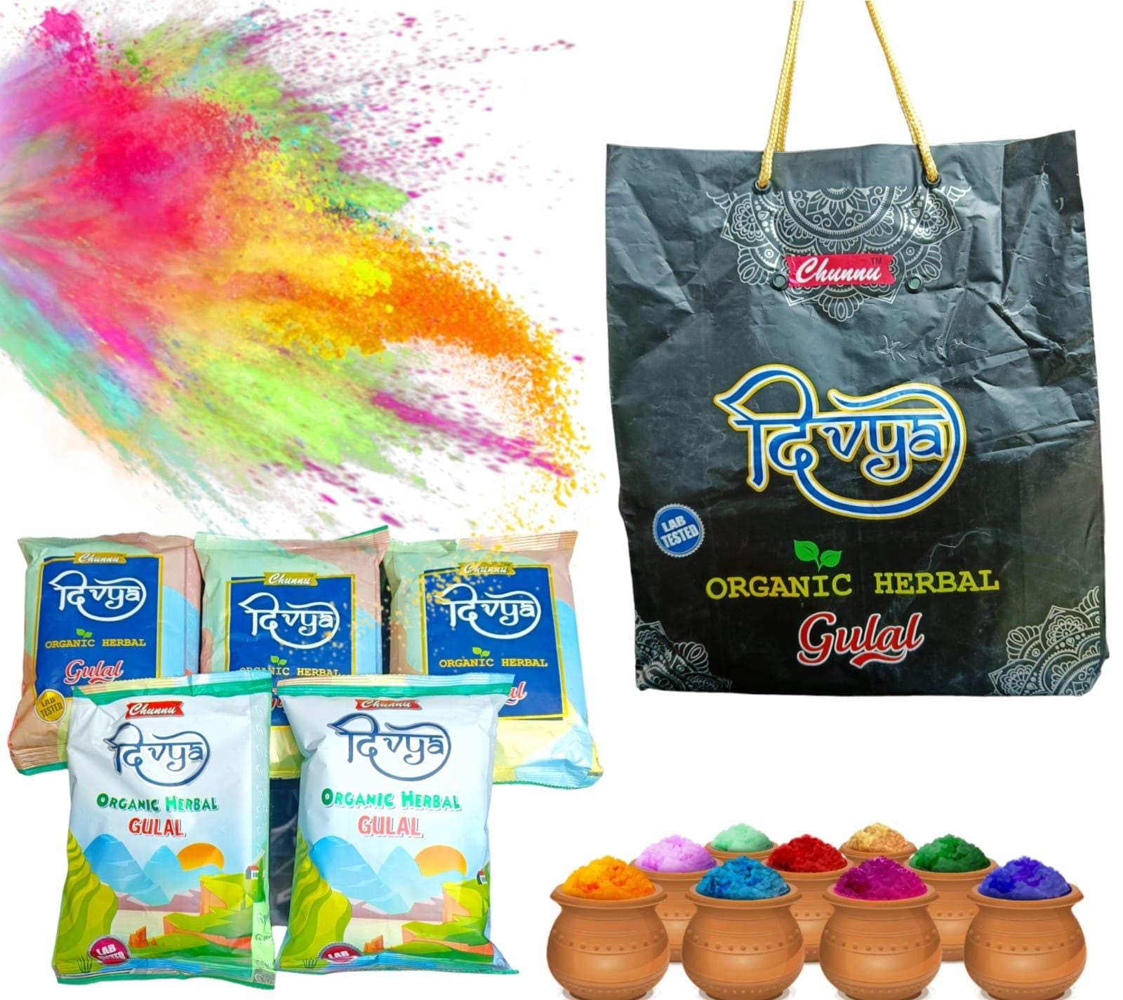 Divya Herbal Organic Gulal Gift Pack - (1 Set)