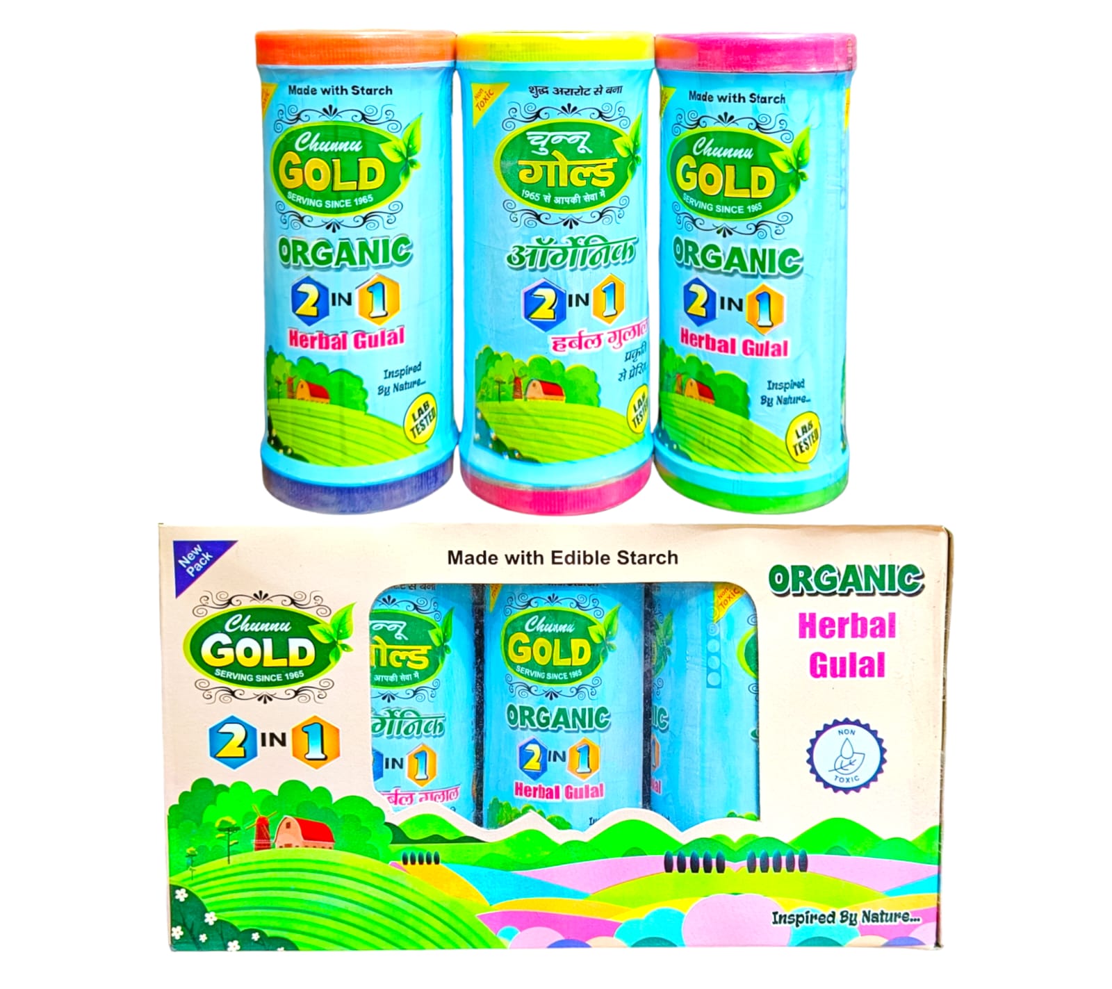 2 In 1 Organic Herbal Gulal Gift Pack - 10 Pack