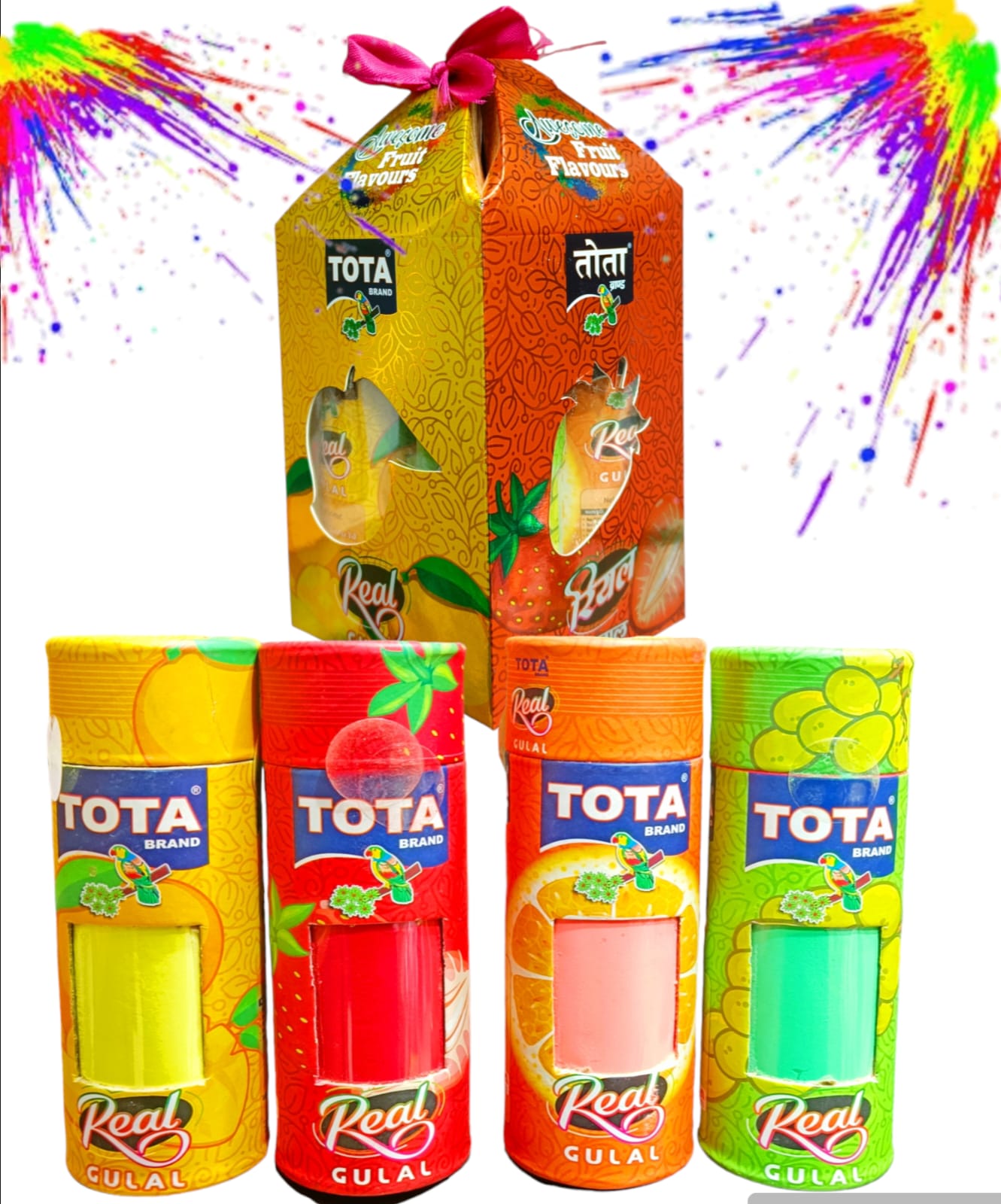 Tota Brand - Real Fruit Gulal Gift Pack of 4 Gulal Box (10 Piece Pack)