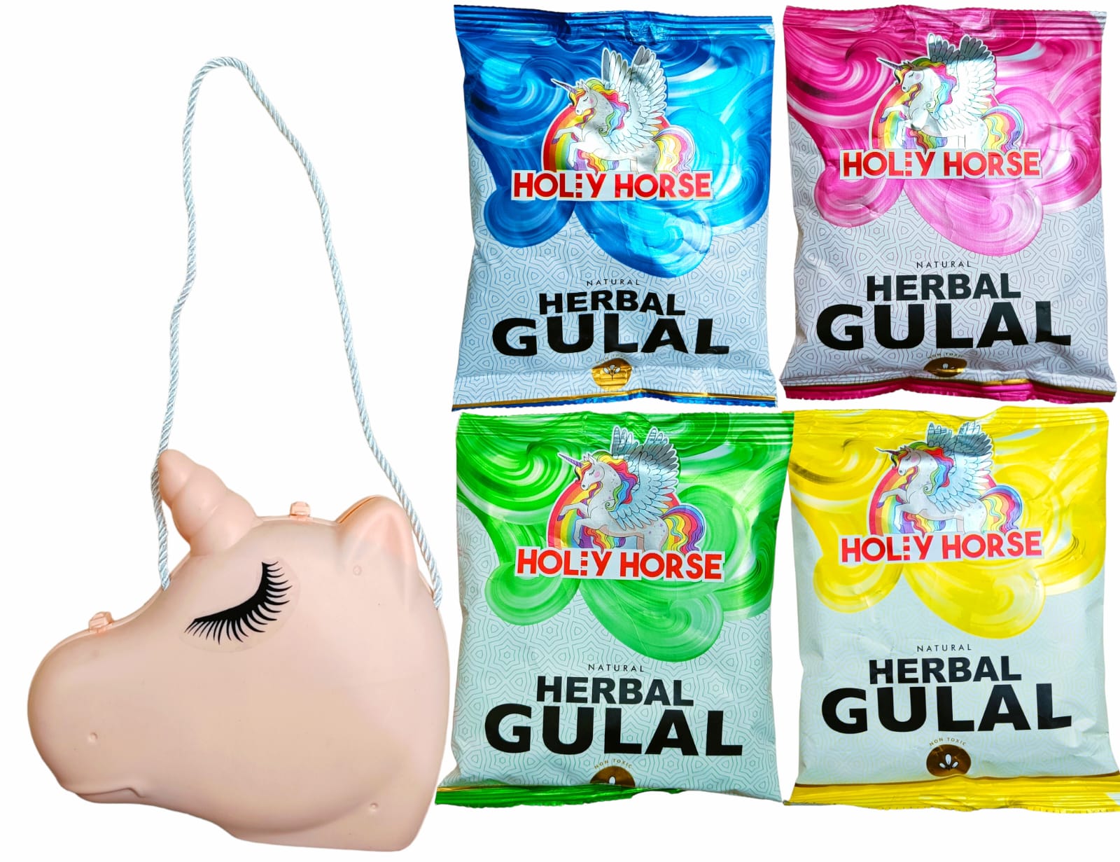 Murga Brand - Holi Horse Gulal Unicorn Sling Packing (Pack of 4 Pouch) MRP: 480/- (1 Piece Pack)