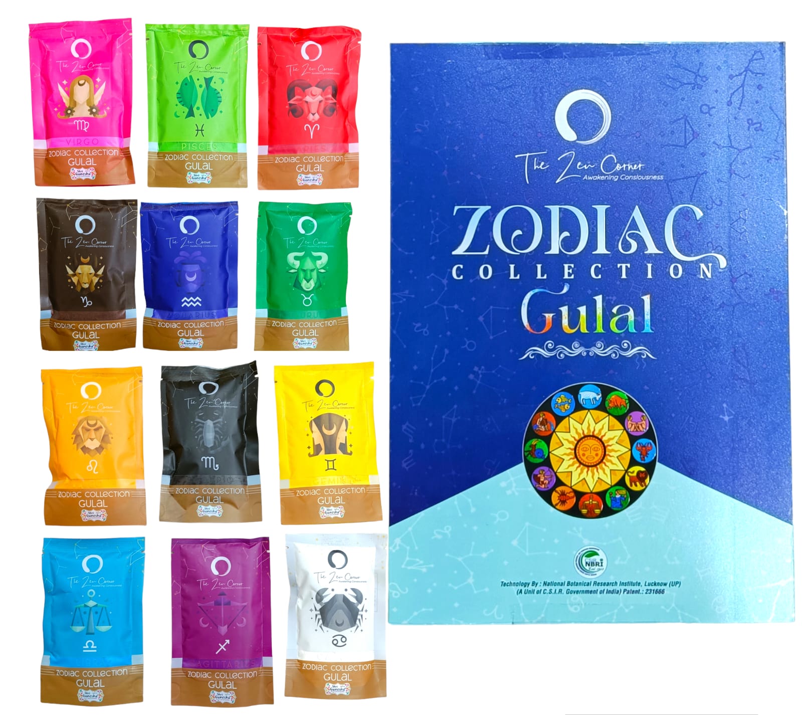 Zodiac Collection Gulal Gift Pack (50g each) (12 Piece Pack)