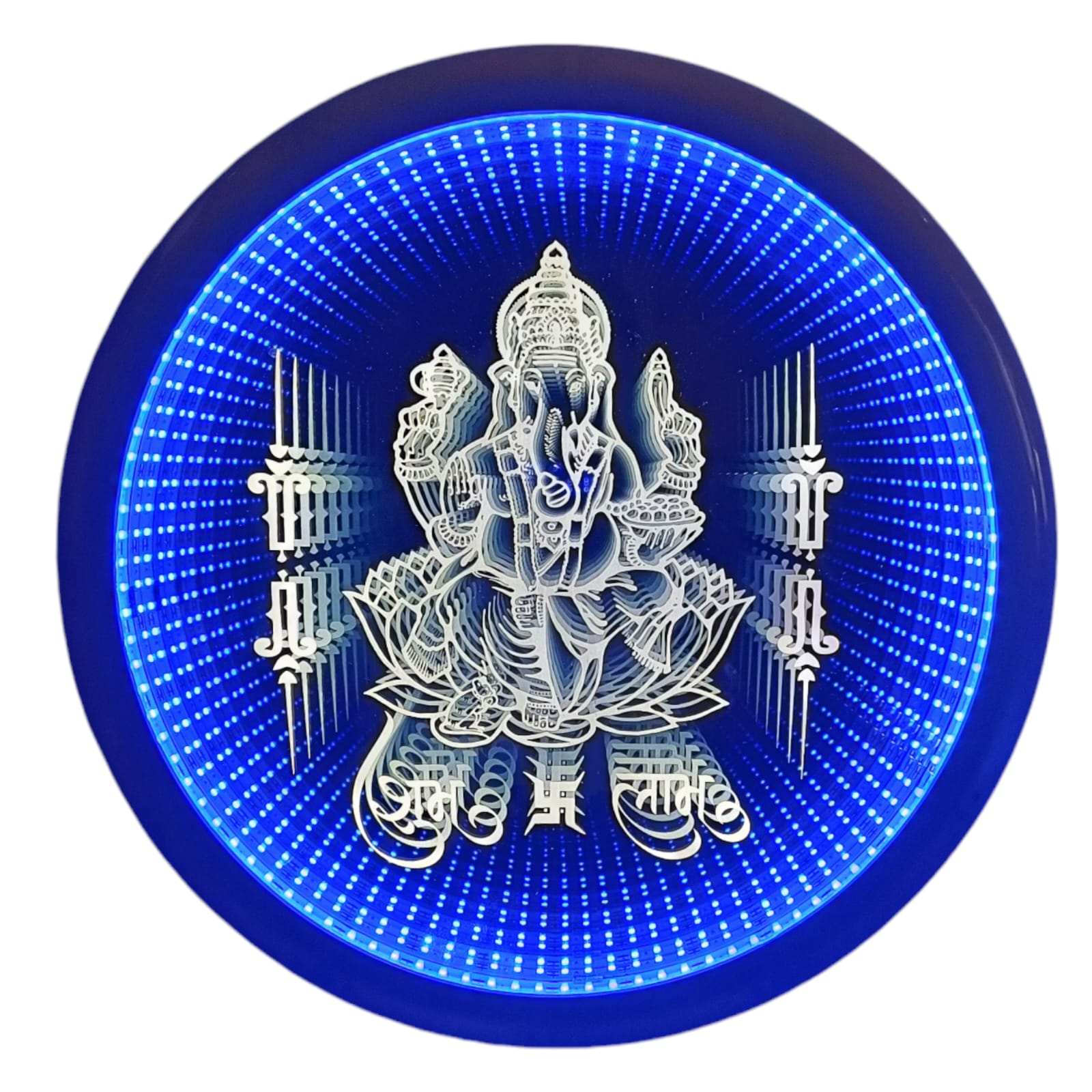3D Ganesh Ji Magic Mirror With Infinity LED Look (Size: 30 CM)