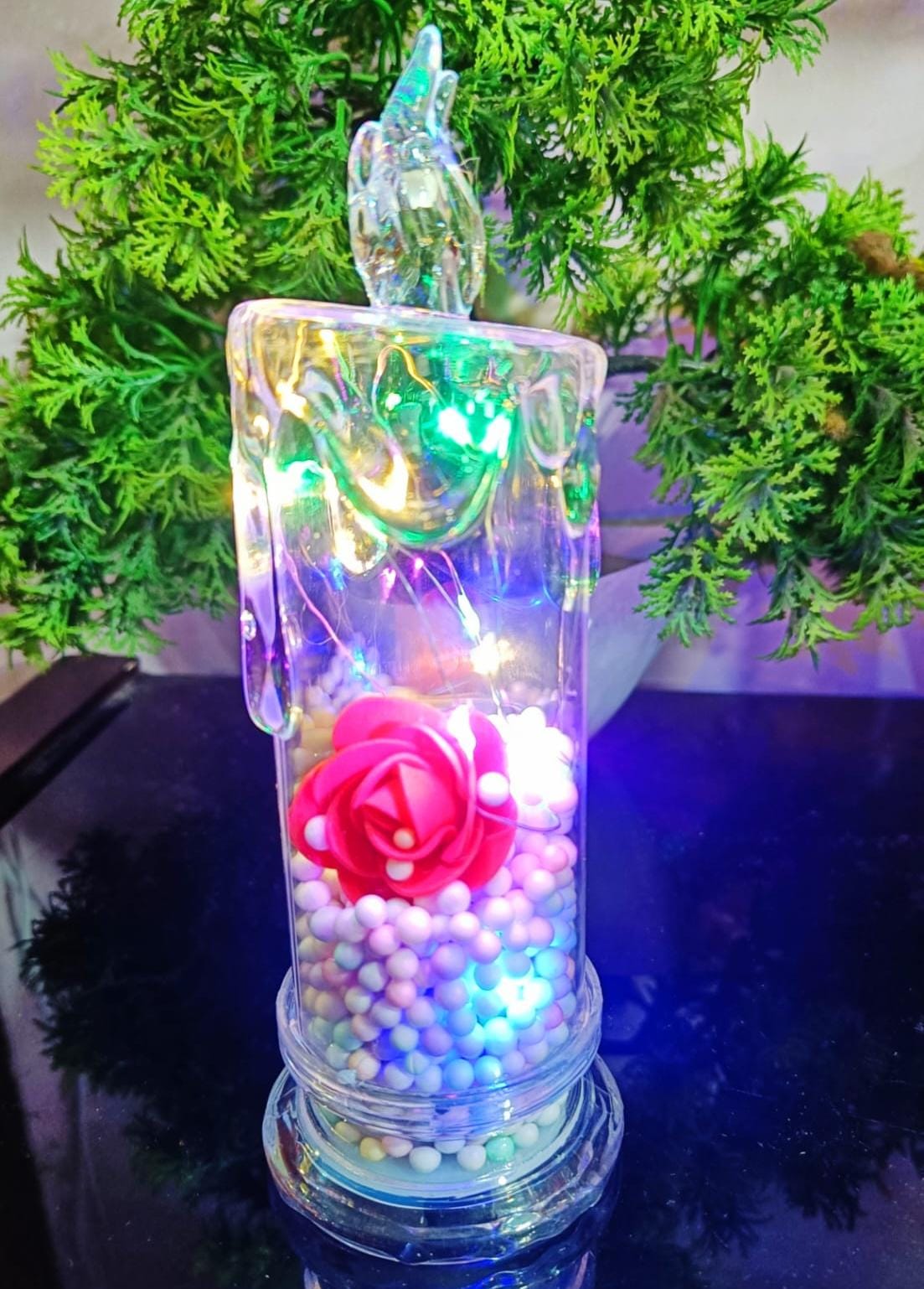 Multicolour LED Candle With Flowers (Size:7.2 Inch)