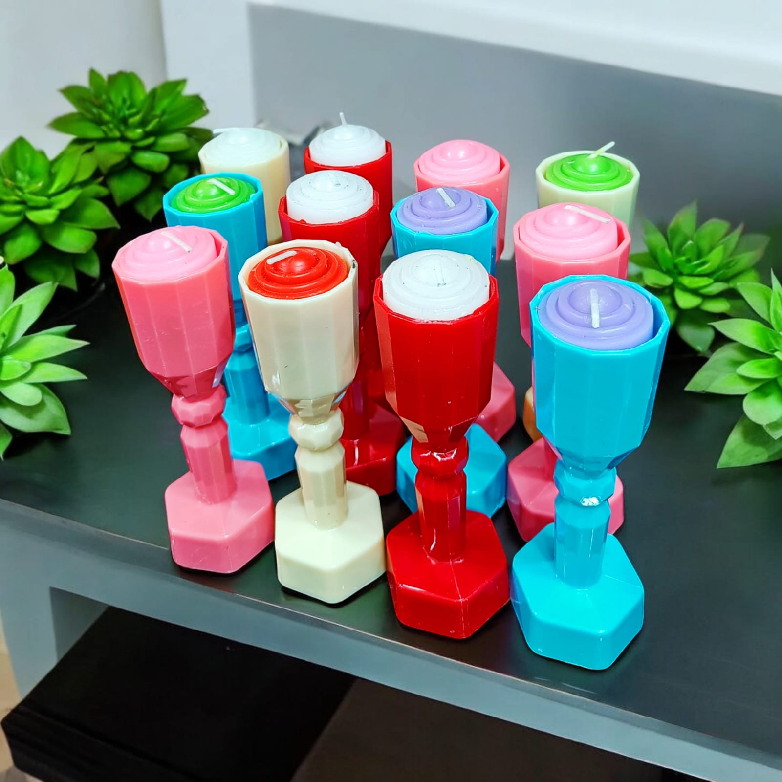 Box Wax Candle With Plastic Stand (12 Piece Box)