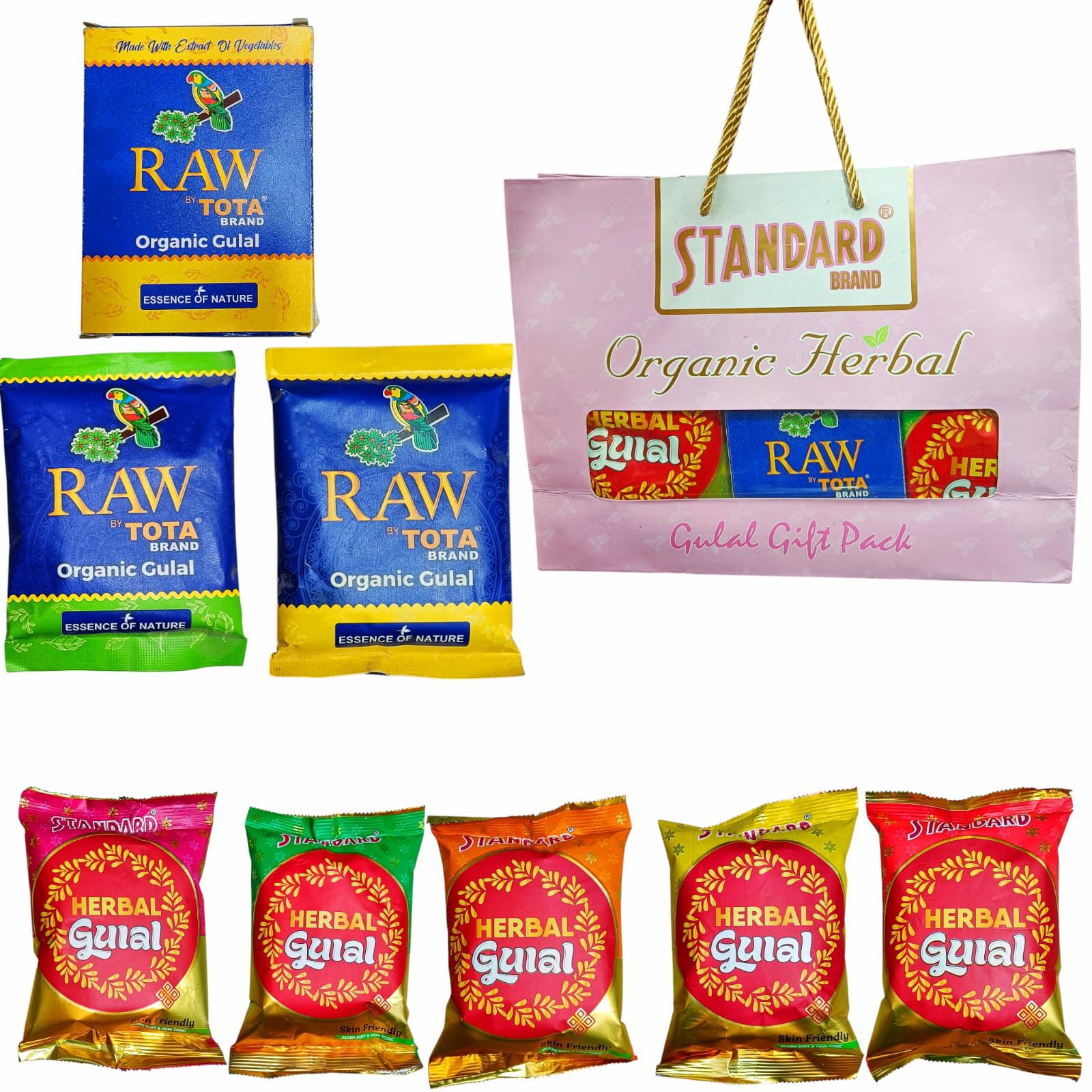 Standard Organic Herbal Gulal Gift Pack (Total 7 Pouch Inside) (10 Piece pack)