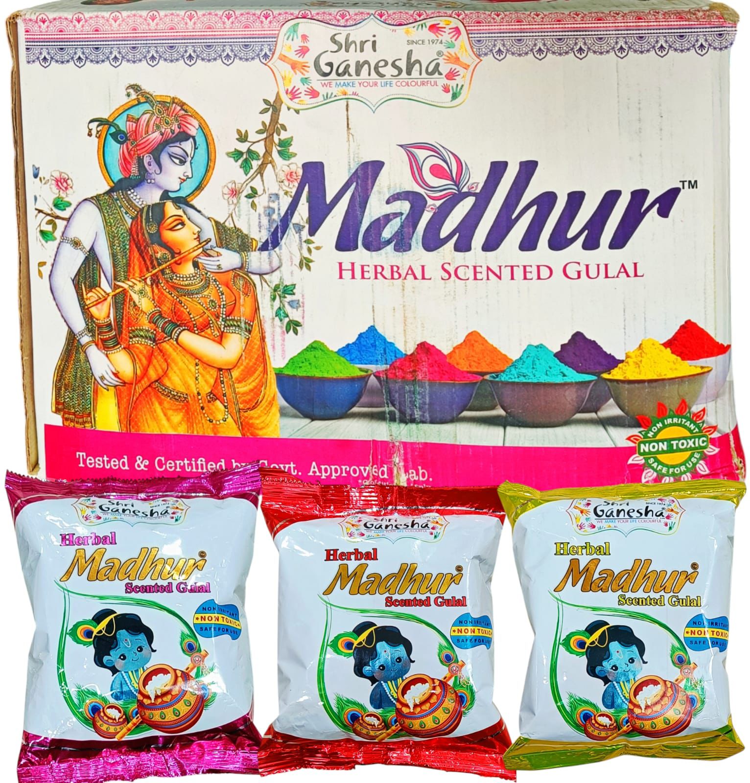 Shree Ganesha - Madhur Scented Gulal Cartoon MRP 25/- Per Pouch (120 Piece Pack)