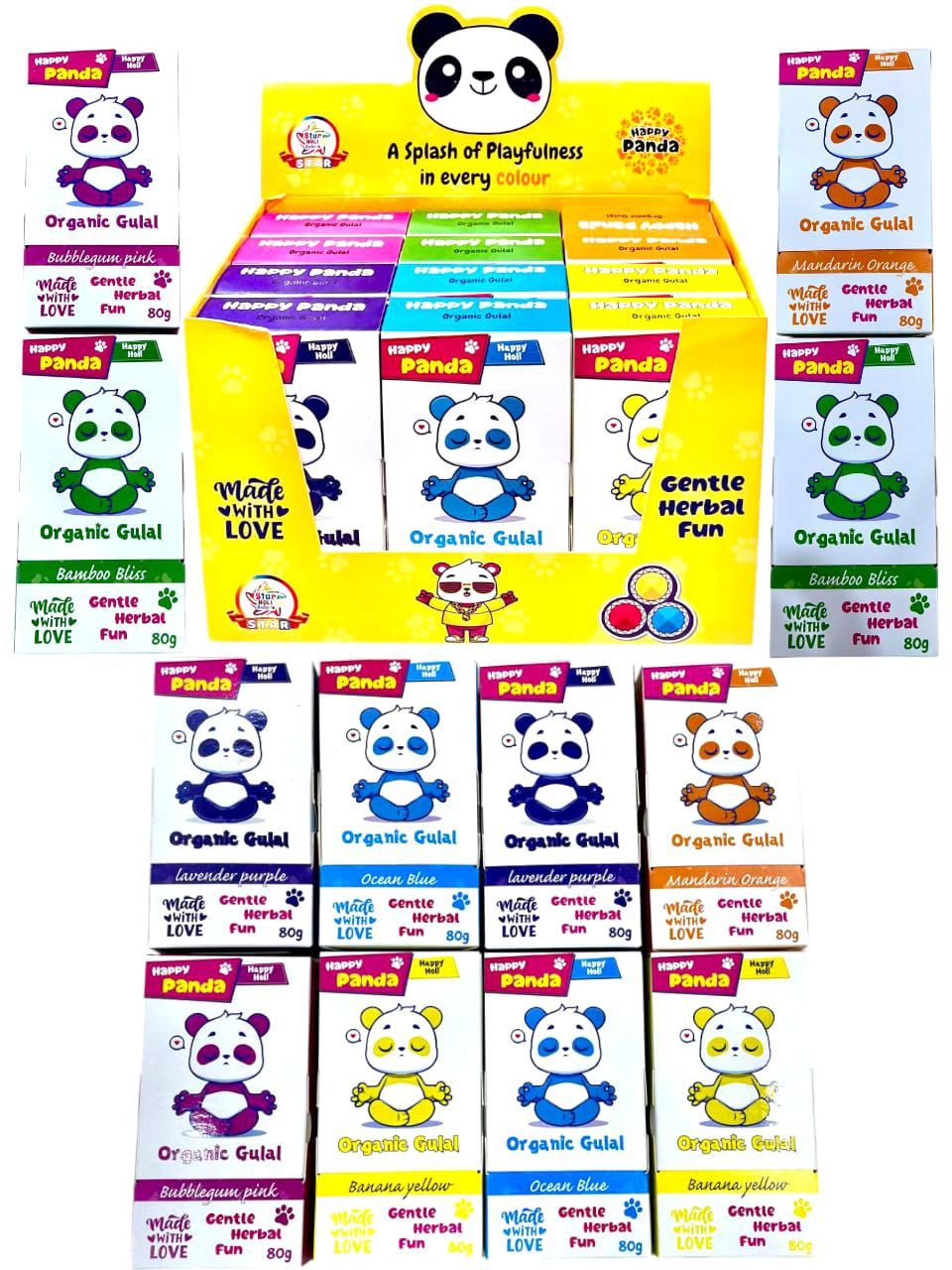 Star Happy Panda Perfumed Herbal Gulal Box (Pack of 12 Dibbi 80gm Each)  (12 piece Pack)