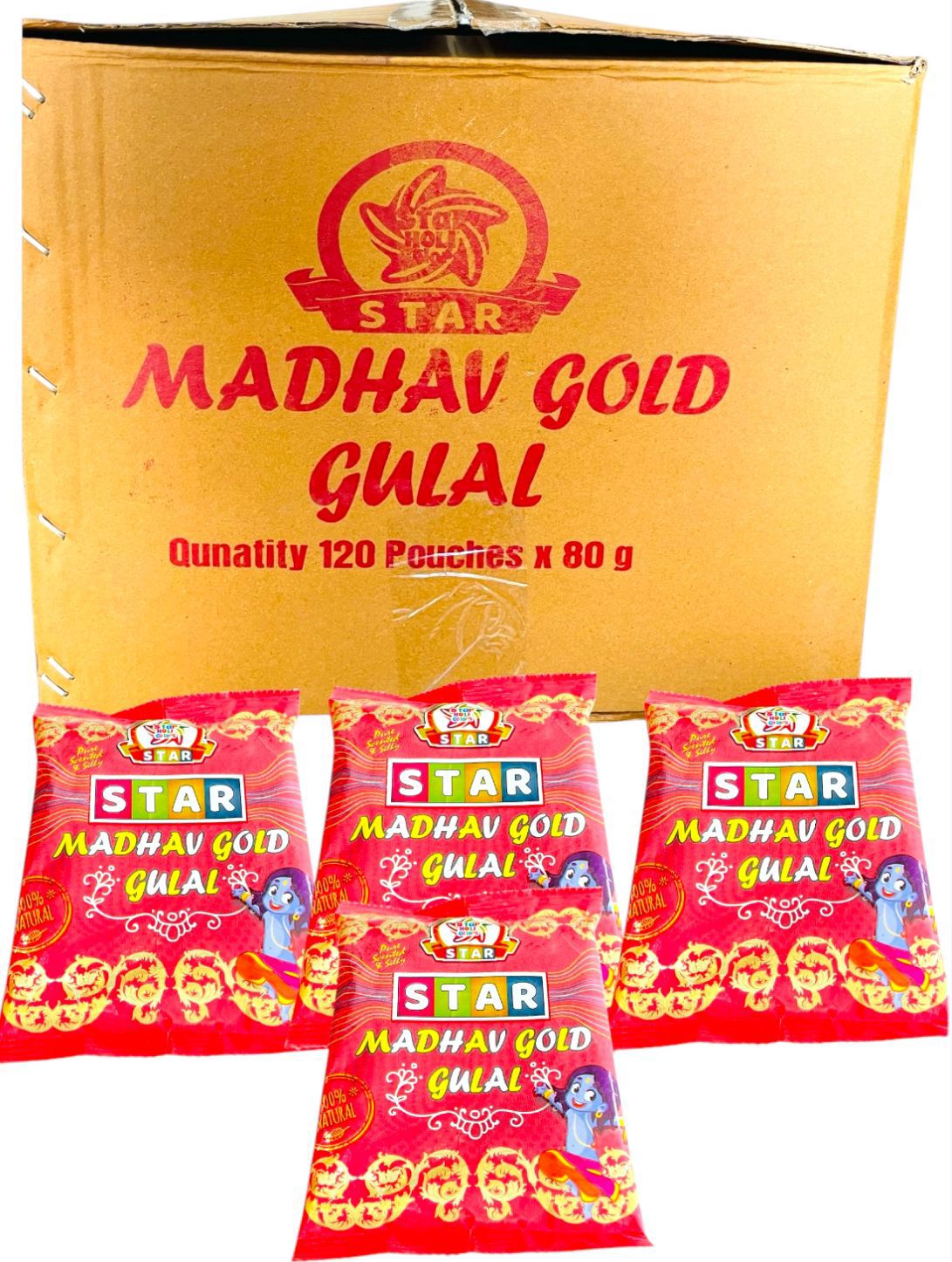 Star Madhav Gold Gulal (80gm Each) Cartoon MRP 40/- Pouch (120 Piece Pack)