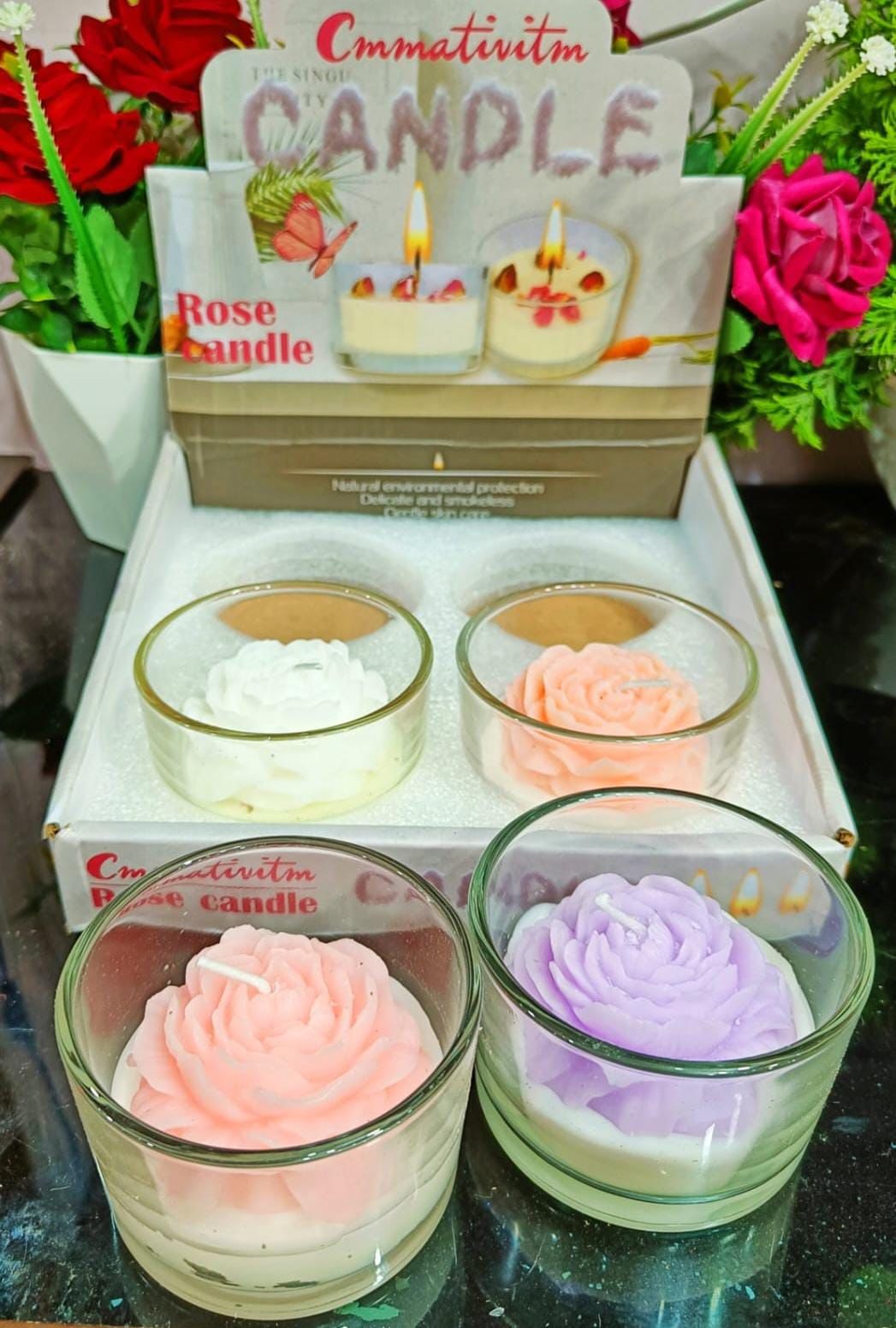 Premium Flower Glass Arom Candle (4 piece Box)